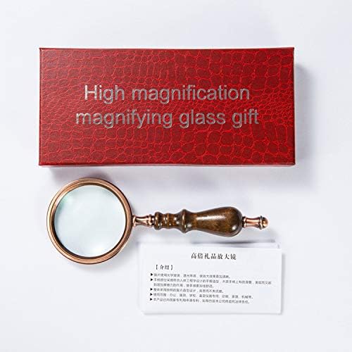 Magnifying Glass,10X Antique Copper Handheld with Wooden Handle and Real Glass,Best Reading Magnifier for Elderly,Macular Degeneration