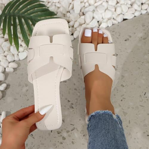 Image of Women's Dressy Casual Flat Sandals, Elegant Comfortable Slip-On Slides with Textured Upper, Versatile Dressy Style for Everyday Wear