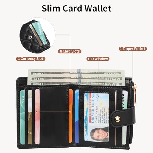 FALAN MULE Small Wallets Woman Leather Bifold RFID Blocking Card Holder With Zipper Coin Pocket2