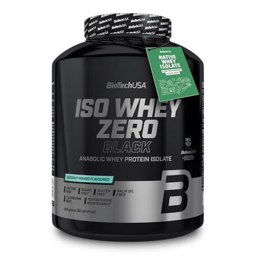 BioTechUSA Iso Whey Zero Black - Proteína Premium con Creatina, Zinc, Vitamina B3 y Aminoácidos | 90% Proteína | Sin Azúcar, Sin Lactosa, Sin Gluten, 1816 g, Coco-Mango