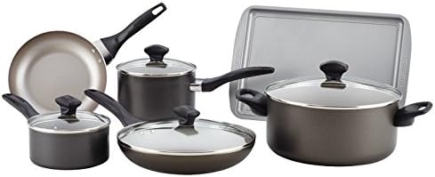 Pemberly Row Dishwasher Safe Nonstick 15 Piece Cookware Set in Pewter