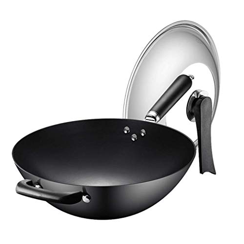 Wok de hierro fundido 34 cm con mango resistente al calor miniatura 1