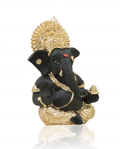 Image of Gold Art India Gold Plated Kaai Green Color Ganesh Idol for Car Dashboard God Ganesha Idol for Home Decor Ganpati for Gifting (MUKUTGOLDKAAIGREEN3.5)