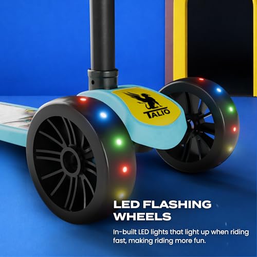 Image of TALIO Kids Kick Scooter for 2-5 Years Boys & Girls- Foldable 3-Wheel Scooter with LED Wheels, 4 Adjustable Heights, BIS Certified, 30kg Capacity - Blue & Yellow (GK-103 /01)