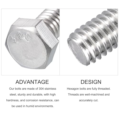 Image of METALLIXITY Hex Head Bolts (5 /16-18 x 1 /2 inch) 25Pcs, 304 Stainless Steel 18-8, Fully Threaded, External Hex Drive, Plain Finish, Hex Head Screw Bolt, Silver