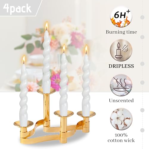 Image of Dripless Short Spiral Candles Crystal White Taper Candles 7.5 Inch Smokeless Twisted Candlesticks Unscented Handmade Candle Sticks 4PCS for Romantic Dinner Wedding Holiday Decoration