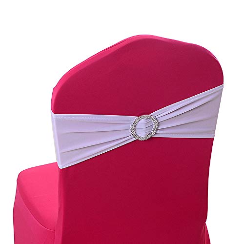 Gold Fortune 50PCS Adjustable Wedding Chair Sashes with Buckle Slider - Stretch Spandex Elastic Bands for Reception, Bridal Shower Decor - White Chair Bows (50 Count)