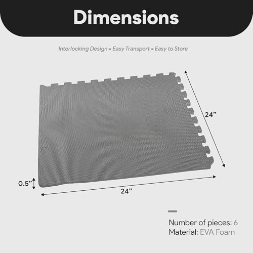 Image of BalanceFrom Puzzle Exercise Mat 1 /2 inch Thick, EVA Interlocking Foam Floor Tiles for Home Gym, Mat for Home Workout Equipment, Floor Padding for Kids, Gray, 24 in x 24 in x 1 /2 in, 24 Sq Ft - 6 Tiles | Tiles for Home Gym, Mat for Home Workout Equipment, Floor Padding for Kids, Gray, 24 in x 24 in x 1 /2 in, 24 Sq Ft - 6 Tiles