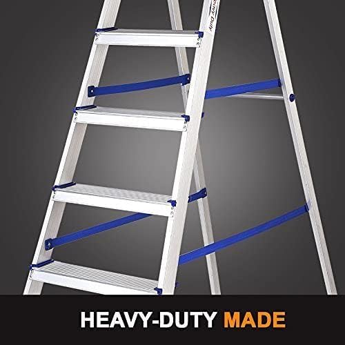 Image of 6 Step Foldable Aluminium Step Ladder with Railing for Household, Lightweight and Anti-Slip Multipurpose - Anti-Slip, Heavy-Duty Design for Indoor & Outdoor Use.