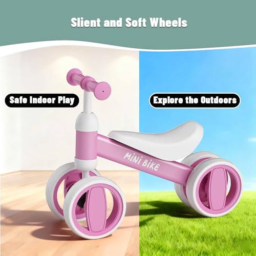 Image of SIMATE Balance Bike Toys for 1 Year Old Boys Girls, 12-24 Month Toddler Ride on Toys, 4 Silent Wheels & Soft Seat, First Birthday Gifts for Baby Girls Boys