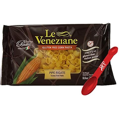 Le Veneziane Gluten Free Pasta Noodles ~ Pipe Rigate Noodles ~ Corn Pasta ~ 2 Count (8.8 Oz.) Bonus Measuring Spoon Included Cover