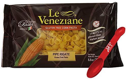 Le Veneziane Gluten Free Pasta Noodles ~ Pipe Rigate Noodles ~ Corn Pasta ~ 2 Count (8.8 Oz.) Bonus Measuring Spoon Included