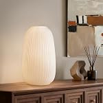 RONDURE 9.5" Modern Ceramic Table Lamp, Fully Dimmable Bedside Lamp for Bedroom Living Room Nightstand, White Translucent Ceramic Shade, Warm Ambient Decorative Corded Lighting, Bulb Included | Handcrafted Unique Warm Ambient Lighting Lamp, Accent Wh