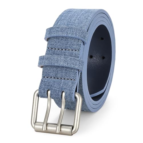 Image of JASGOOD Men Double Prong PU Leather Belt Casual Work Heavy Duty Belt Double Grommet Holes Belt for Jeans