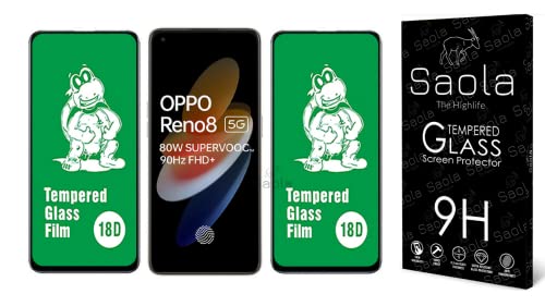 Image of Saola 18D Tempered Glass With Inbuilt AirBag Borders For Oppo Reno 8 5G (Pack Of 2) with Free Installation Kit. Full screen Coverage - 6.43 inch
