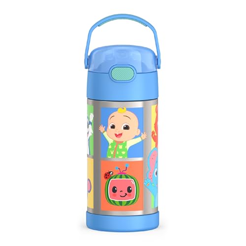THERMOS FUNTAINER Water Bottle with Straw - 12 Ounce - Kids Stainless Steel Vacuum Insulated Water Bottle with Lid Cocomelon