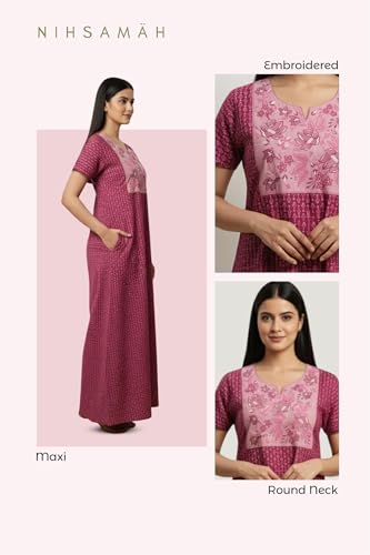 Image of NIHSAMAH Cotton Nighty for Women - Printed Stylish Night Gown, Comfortable Sleepwear Long Nightwear, Maxi