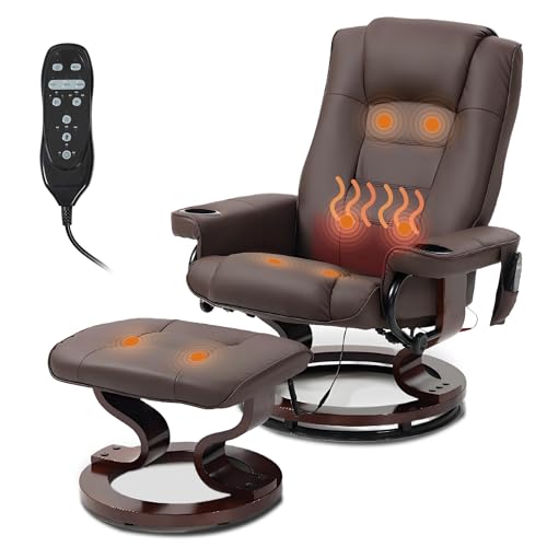 WENTUM Massage Recliner with Ottoman, Swivel Wood Base,...