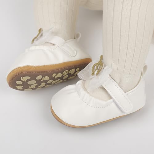 Baby Girls Dress Shoes Infant Mary Jane Flats Newborn Bowkont Non-Slip Lightweight Soft Sole First Walkers Princess Wedding Shoe3