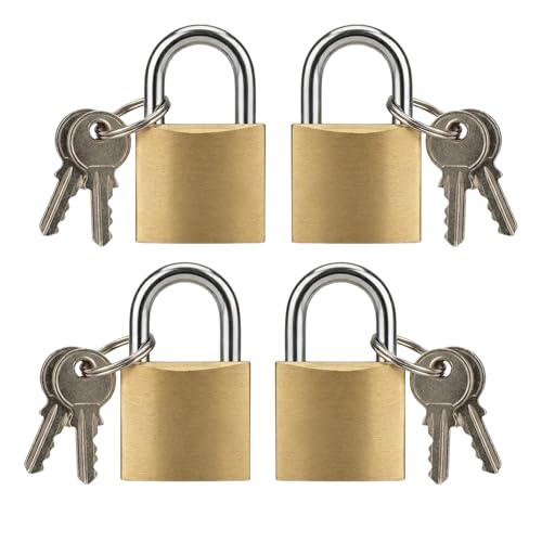 25mm SecureCore Mini Brass Padlock Set with Keys Small Heavy Duty Metal Locks for Luggage Backpack Locker Cabinet Drawer Diary & Storage Box Portable Security Locks 4 Pack