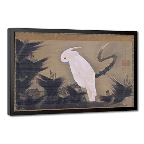Cacatoès blanc sur une branche de pin déco murale zen pour salon et bureau