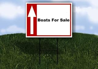 Boats For Sale Up Arrow White Red Black 1 Single Sided 18x24 in Yard Road Sign w/stand