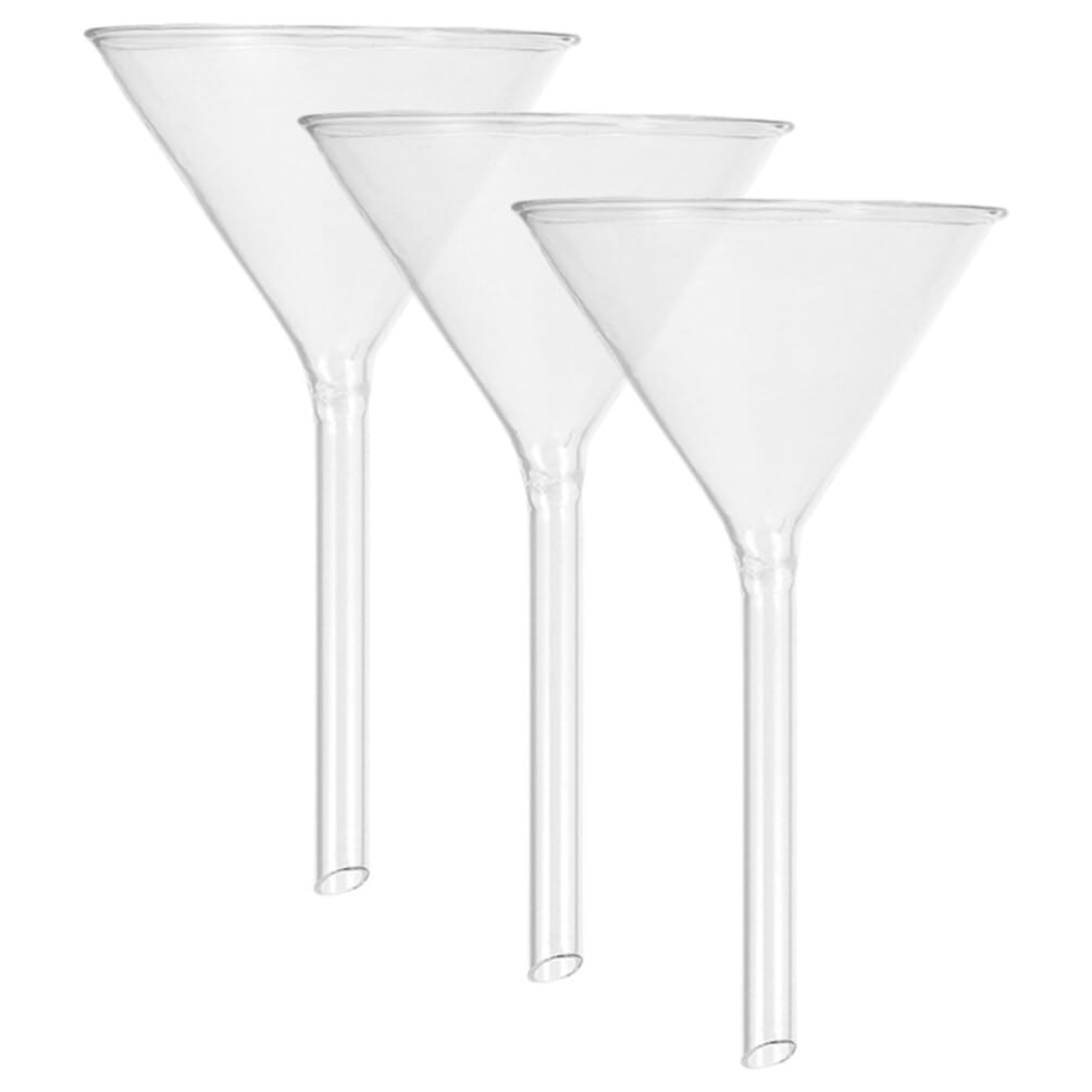 Glass Funnel Set for Lab: 3 Pack Heavy Wall Borosilicate Glass Funnels - Short Stem 100mm Length for Scientific Laboratory