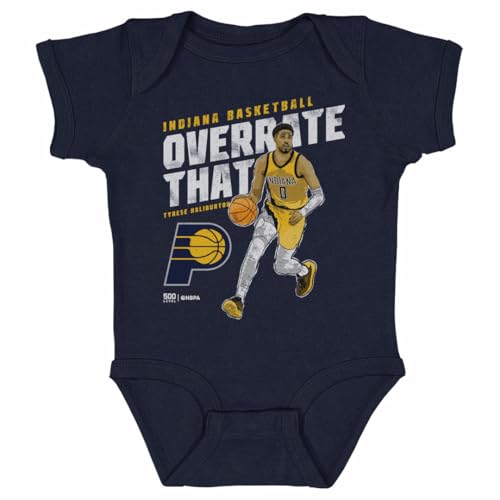 500 LEVEL Tyrese Haliburton Indiana Pacers One-Piece Infant Bodysuit - Tyrese Haliburton Indiana Pacers Overrate That WHT (Navy, 6M)