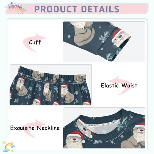 Fustylead Christmas Sea Otters and Snowflake Pajamas Cotton Sleepover PJ Set Long Sleeve Lounge Wear4