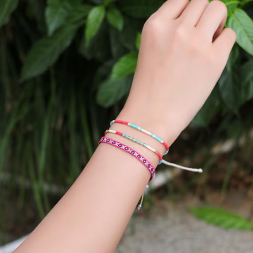 Image of KELITCH Women Friendship Bracelets Star Charm Bracelets Stack Silk Adjustable Bracelets Colorful Rope Strand Bracelets