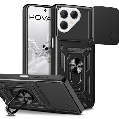 Image of AESTMO Tough Armor Tecno Pova 7 5G Bumper Back Case Cover | Ring Holder & Sliding Camera Shield Cover | 360 Degree Protection Back Case Cover for Tecno Pova 7 5G (Black)
