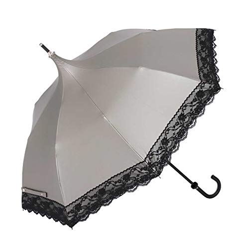 傘と日傘専門店リーベン 日傘 ゴールド 50cm×8本骨 UV晴雨兼用折傘 パゴダ チェーン 縁レース LIEBEN-0512