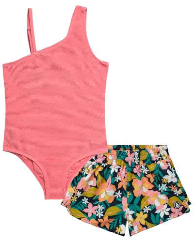 Image of Volcom Girls' Swimsuit Set - UPF50+ Quick-Dry Girls One Piece Swimsuits with Matching Swim Shorts for Swimming (Sizes: 2T-16)