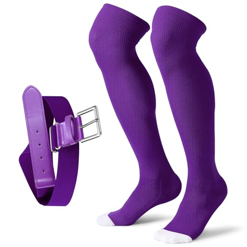 Image of XZQTIVE Baseball Socks and Belt Combo,Over the Knee Softball Socks and Belt,Knee High Football Socks for Kids Youth Adults
