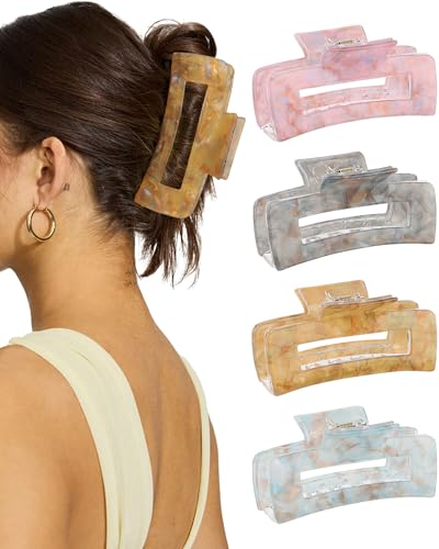 4 Pinzas Grandes para Cabello Grueso Diseño Geométrico Mármol miniatura 1
