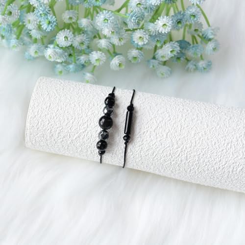 2Pcs Triple Protection Bracelets Black Tourmaline and Obsidian Bracelets Natural Stone Jewelry for Women Men Gifts for Him Her3