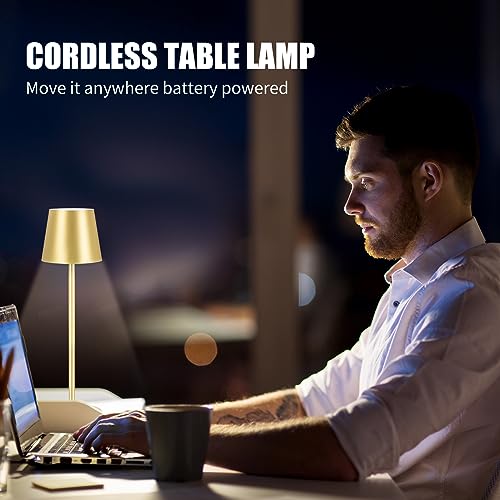 Imqsqik Cordless Table Lamps Usb Rechargeable Simplicity Desk Lamp Built-In 4600 Mah Battery Led Battery Operated Lamp With Touch Control Table Lamp - Bedroom/Desk/Reading/Patio(Gold) #TOP5
