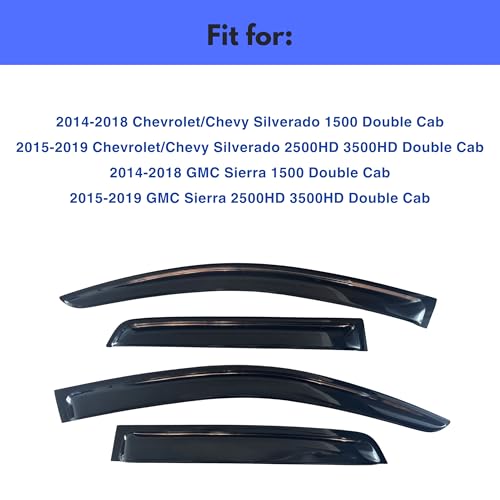 Image of IG Window Visors for 2014-2018 Chevrolet Silverado /GMC Sierra 1500 Double Cab, Out-Channel Rain Guard Vent Deflector, Truck Accessories for 2015-2019 Chevy Silverado /Sierra 2500HD 3500HD Extended Cab