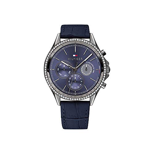 Montre Tommy Hilfiger pour femme avec bracelet en cuir bleu et cadran analogique multifonction 1781979