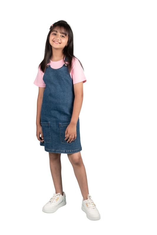 Image of Tweeny Mini Girls Kids Pure Cotton Pinafore Dress Winter Summer Premium Dungaree Dresses with Pockets (Without T-Shirt)