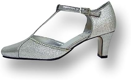 Floral Rosa (DP772) Women's Wide Width T-Strap Dress Pumps Silver 11 | Image 2