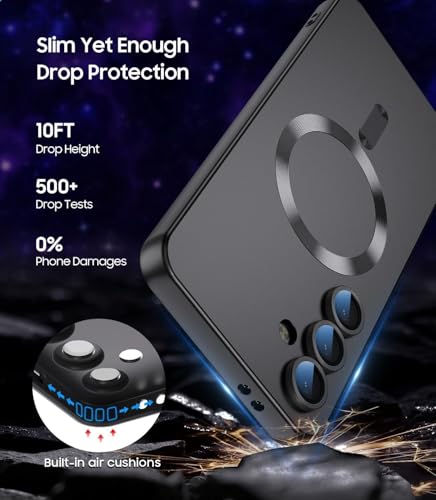 Image of DIZORO Samsung S23 fe Case, Compatible with MagSafe Back Cover, Matte Luxury Metallic Luster Flexible TPU Wireless Charging Shockproof Case with Camera Protector - Black