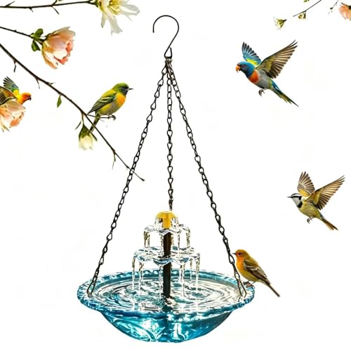 Vogeltränke Hängend mit Springbrunnen Solar Wassertränke für vögel 3 Stufig Vogeltränke zum Aufhängen Solar Springbrunnen Vogelbad mit Fließendem Wasser für Garten Terrasse Hof Balkon