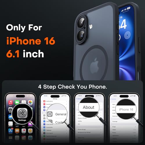 TOCOL Magnetic for iPhone 16 Case, Compatible with Magsafe, Upgraded Full Camera Protection, Drop Protection, Translucent Matte Back Bumper Phone Cover 6.1-Inch（Black）