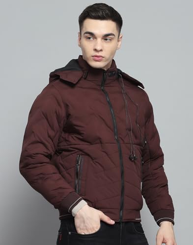 Image of Monte Carlo Mens Solid Wine Detachable Hood Full Sleeve Jacket