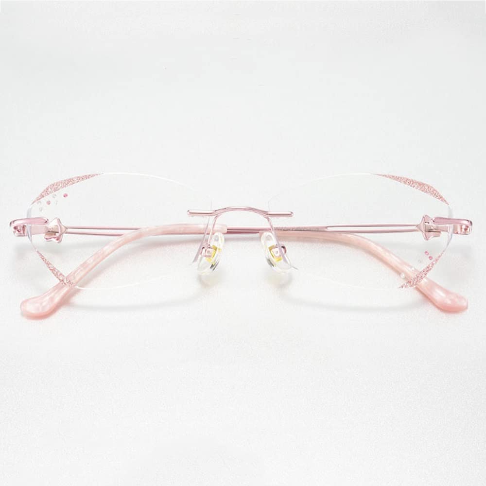 SFIVE Diamante Sin Montura Gafas De Lectura HD Ligero Gafas 1.0 1.5 2.0 2.5 3.0 Moda Anti Luz Azul Gafas De Presbicia Mujeres Púrpura/Oro Rosa (Color : Purple, Size : +1.5)