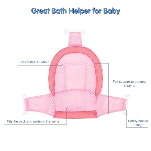 Image of Colorlife Baby Bath Seat Support Net Infant Bathing Seat Support Mat, Adjustable Comfortable Non-Slip Three-Pointed Baby Shower Net Bathtub Sit Up Net for Newborn 0-12 Months-Pink(No Bathtub)