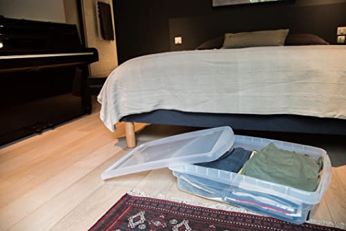 Ondis24 Unterbettbox mit Rollen und Deckel Aufbewahrungskiste aus Kunsttoff stapelbar transparent 40 Liter 68 x 48 x 17,5 (H) cm 100% recyclebar (1)