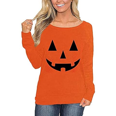 Womens Long Sleeve Round Neck Casual Halloween Pullover Cotton Sweatshirts - Black - X-Large Cover