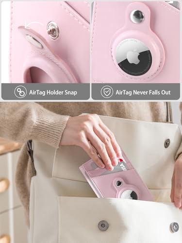 Miroddi Wallet with AirTag Holder, Credit Card Holder Wallet for Women, Leather Front Pocket Wallet, Minimalist Bifold Wallet, 9 Card Slots and 4 Storage Pockets, RFID Blocking, Pink4